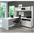 Bestar Pro-Linea L-Shaped Home Office Desk with Hutch in White