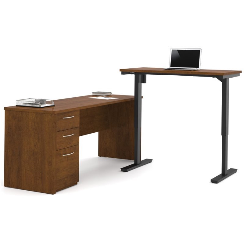 Bestar Embassy Height Adjustable L Shaped Computer Desk In Brown