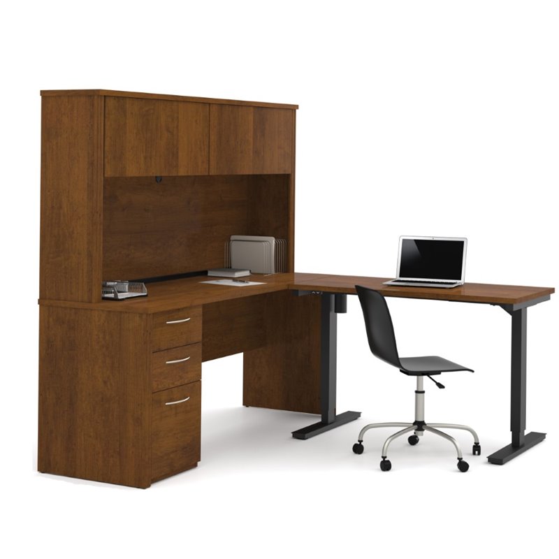 Bestar Embassy Height Adjustable L Shaped Computer Desk With Hutch