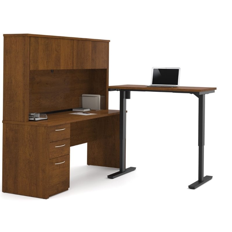 Bestar Embassy Height Adjustable L Shaped Computer Desk With Hutch