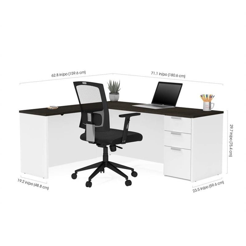 bestar pro concept plus l desk in white and deep gray