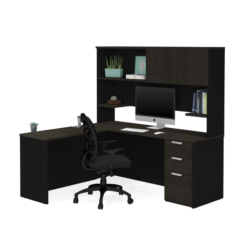 Bestar Pro Concept Plus L Desk With Hutch In Deep Gray And Black Bestar Pro Concept Plus L Desk With Hutch In Deep Gray And Black