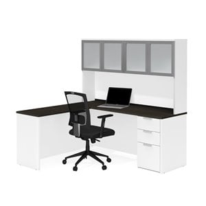 Bestar Pro Concept Plus L Shaped Computer Desk in White and Deep Gray