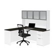 Bestar Pro Concept Plus L Desk with 4 Door Hutch in White and Deep Gray