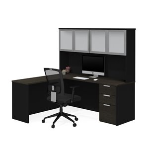 Bestar Pro Concept Plus L Shaped Computer Desk in Deep Gray and Black