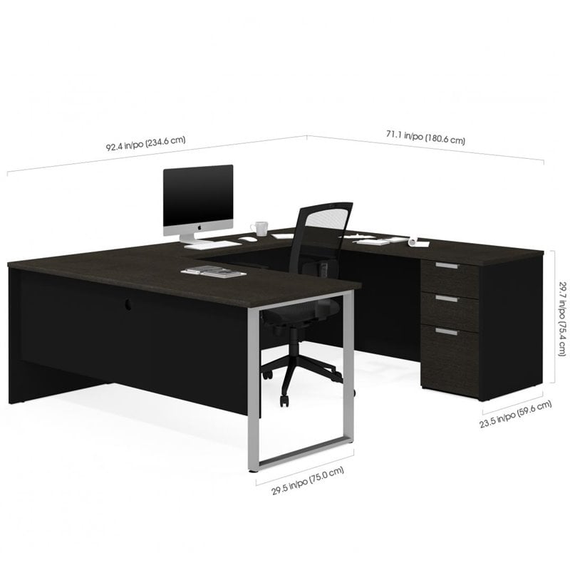 Bestar Pro Concept Plus U Desk in Deep Gray and Black