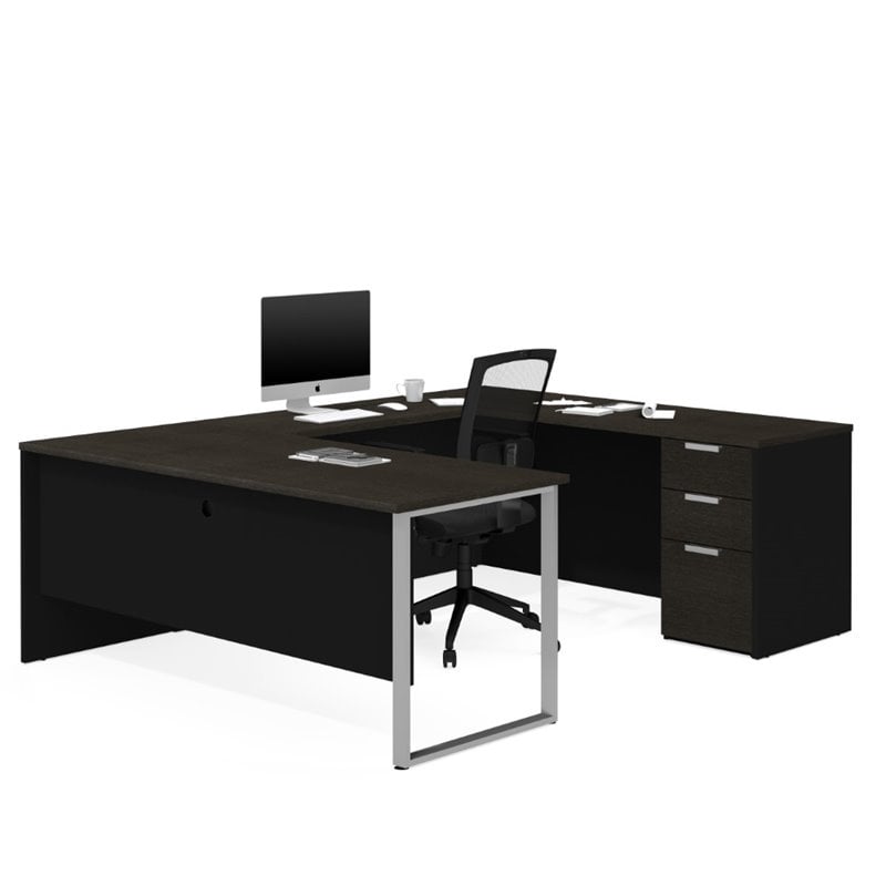 Bestar Pro Concept Plus U Desk in Deep Gray and Black