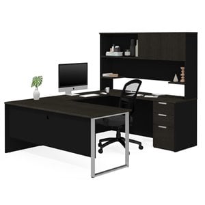 Bestar Pro Concept Plus U Shaped Computer Desk in Deep Gray and Black