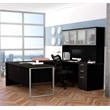 Bestar Pro Concept Plus U Desk with 4 Door Hutch in Deep Gray and Black