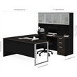 Bestar Pro Concept Plus U Desk with 4 Door Hutch in Deep Gray and Black