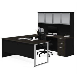 Bestar Pro Concept Plus U Shaped Computer Desk in Deep Gray and Black