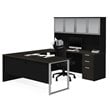 Bestar Pro Concept Plus U Desk with 4 Door Hutch in Deep Gray and Black