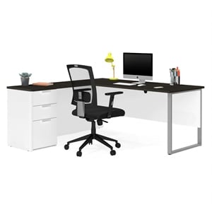 Bestar Pro Concept Plus L Desk with Metal Leg in White and Deep Gray