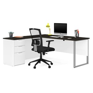 bestar pro concept plus l desk with metal leg in white and deep gray