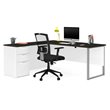Bestar Pro Concept Plus L Desk with Metal Leg in White and Deep Gray