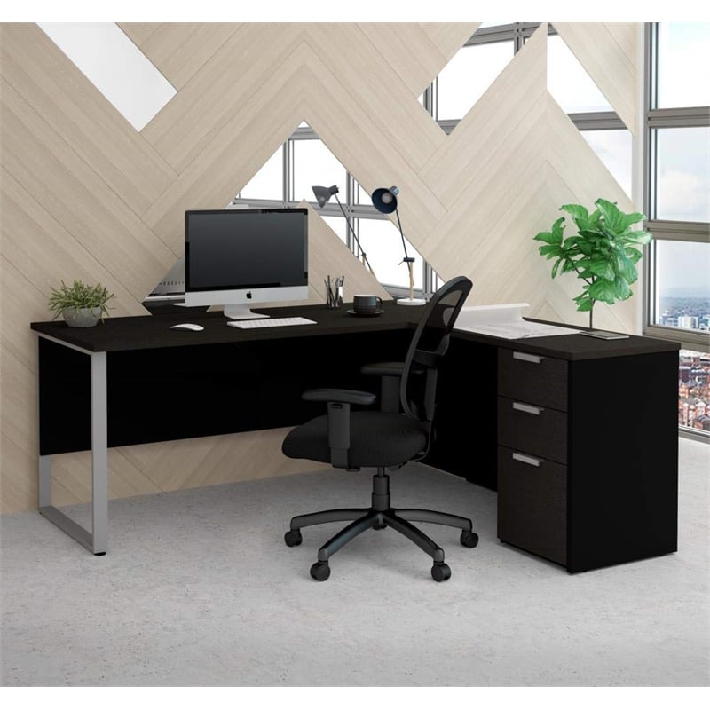 Bestar Pro Concept Plus L Desk with Metal Leg in Deep Gray and Black