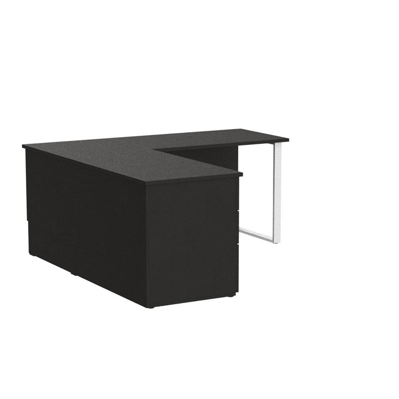 Bestar Pro Concept Plus L Desk with Metal Leg in Deep Gray and Black