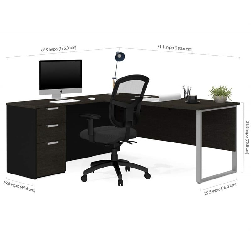 Bestar Pro Concept Plus L Desk with Metal Leg in Deep Gray and Black