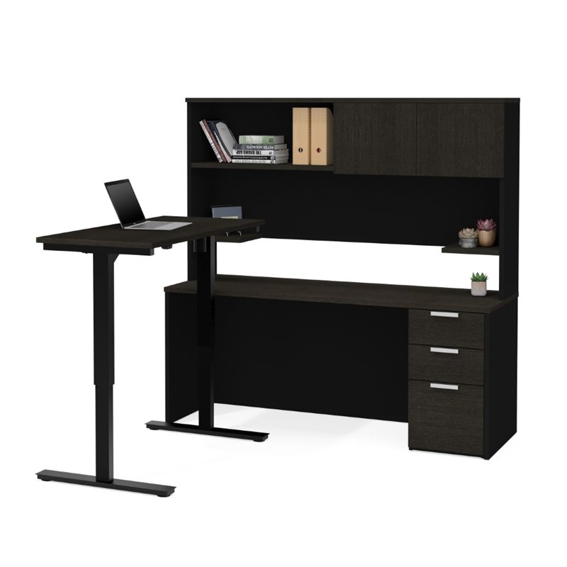 Bestar Pro Concept Plus Adjustable L Desk With Hutch In Deep Gray And 