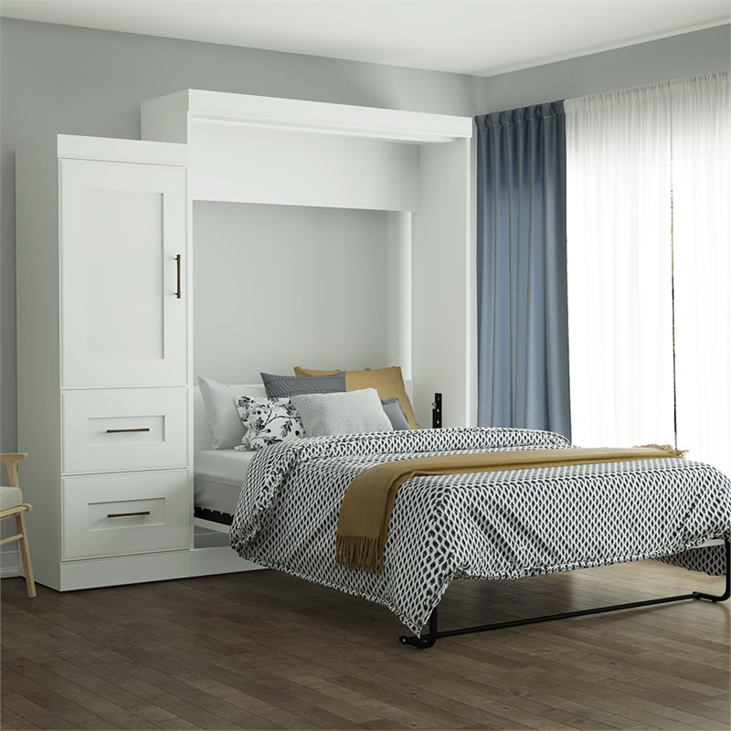 Bestar Edge Queen Wall Bed With 2 Drawer Storage Unit In White Bestar Edge Queen Wall Bed With 2 Drawer Storage Unit In White 70884 17