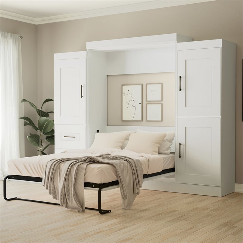 Bestar Edge Full Wall Bed With 2 Storage Units In White 70892 17