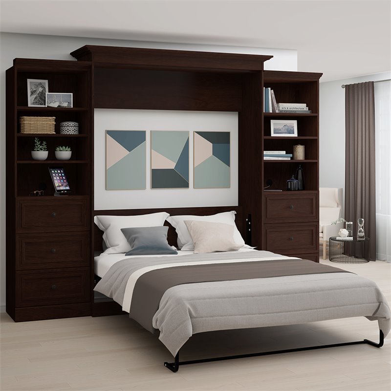 Bestar Novello Veneer Queen Wall Bed With 2 Storage Units In Bestar Novello Veneer Queen Wall Bed With 2 Storage Units In Espresso 41881 23
