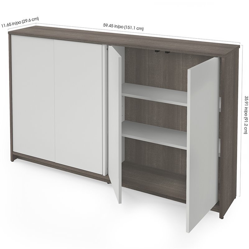Bestar Small Space 4 Door Storage Cabinet In Bark Gray And White 16164 47 Bestar Small Space 4 Door Storage, Small Cabinet With Doors