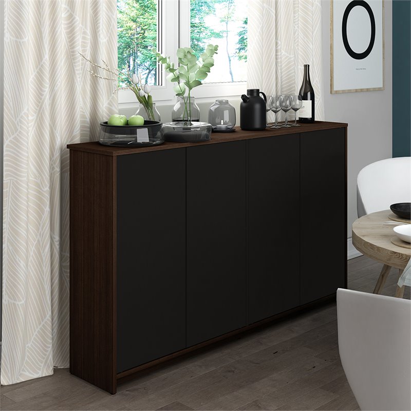 Bestar Small Space 4 Door Storage Cabinet in Chocolate and Black