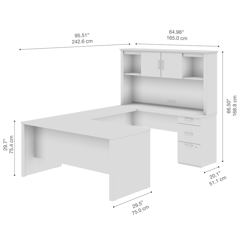 Logan U or L Shaped Desk with Hutch in White Chocolate - Engineered Wood