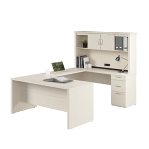 Logan U or L Shaped Desk with Hutch in White Chocolate - Engineered Wood