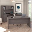 Bestar Logan Modern Wood U Shape Computer Desk with Hutch in Bark Gray
