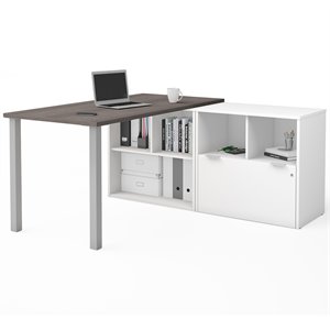 bestar i3 plus l shape computer desk in bark gray and white b