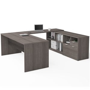 bestar i3 plus u shape computer desk in bark gray