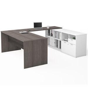 bestar i3 plus u shape computer desk in bark gray and white a