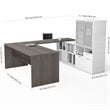 Bestar i3 Plus U Shape Computer Desk with Hutch in Bark Gray and White
