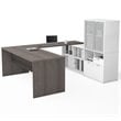 Bestar i3 Plus U Shape Computer Desk with Hutch in Bark Gray and White