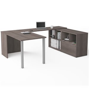 bestar i3 plus u shape computer desk in bark gray b