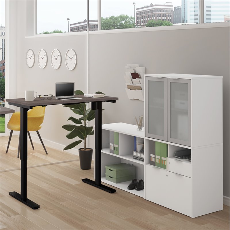 Bestar i3 Plus 3 Piece Standing Office Set in Bark Gray and White