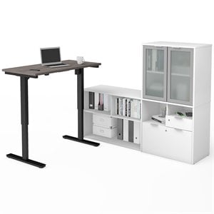bestar i3 plus 3 piece standing office set in bark gray and white