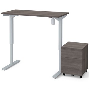 bestar electric adjustable standing desk with file cabinet in bark gray