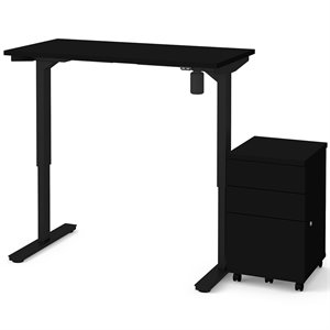 bestar electric adjustable standing desk with file cabinet in black