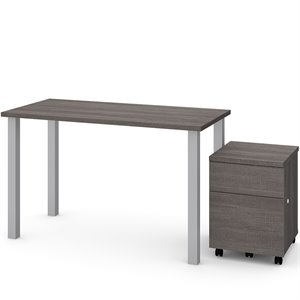 bestar writing desk with mobile file cabinet in bark gray