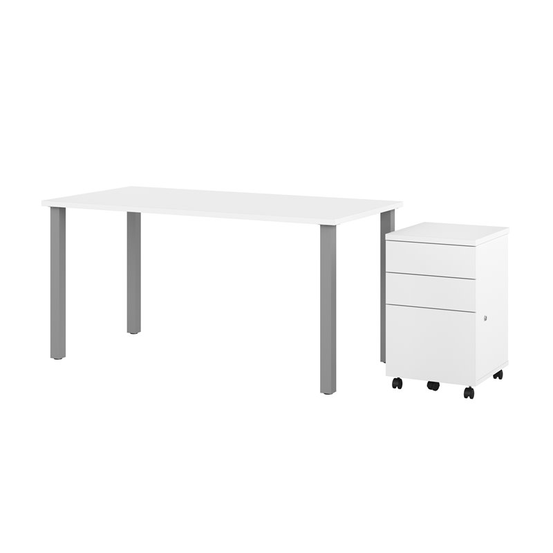 Bestar 60 Writing Desk With Mobile File Cabinet In White 65894 17