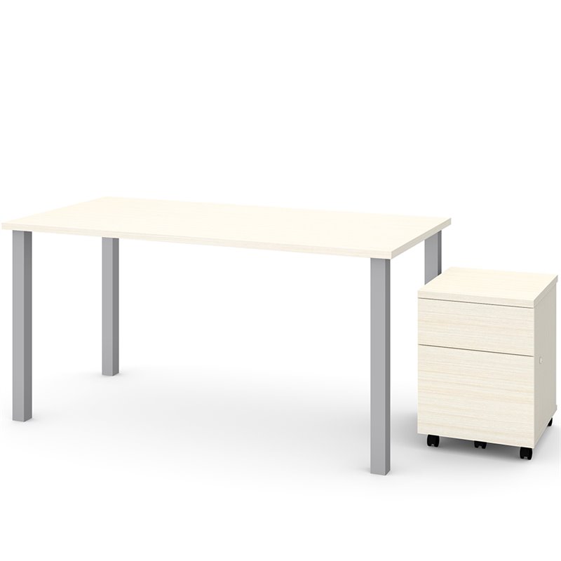 Bestar 60 Writing Desk With Mobile File Cabinet In White