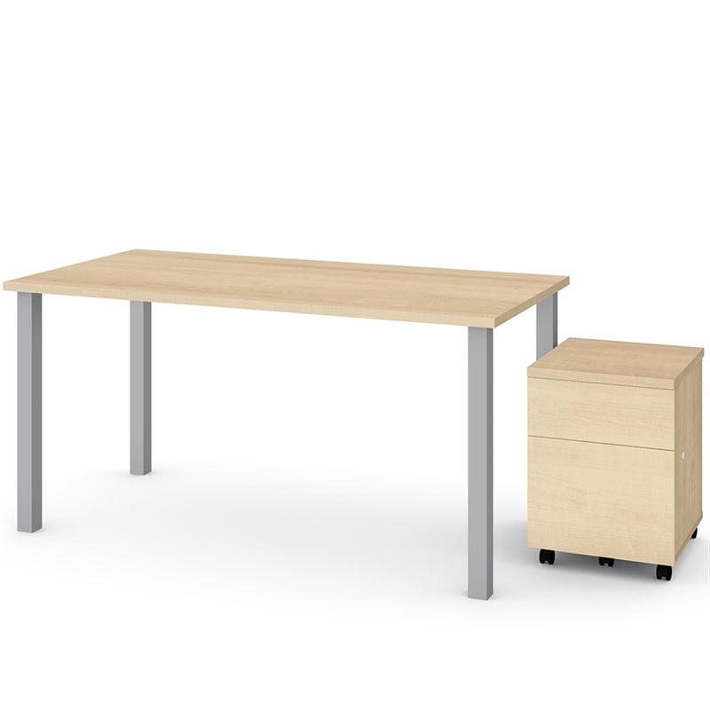 Bestar 60 Writing Desk With Mobile File Cabinet In Northern Maple