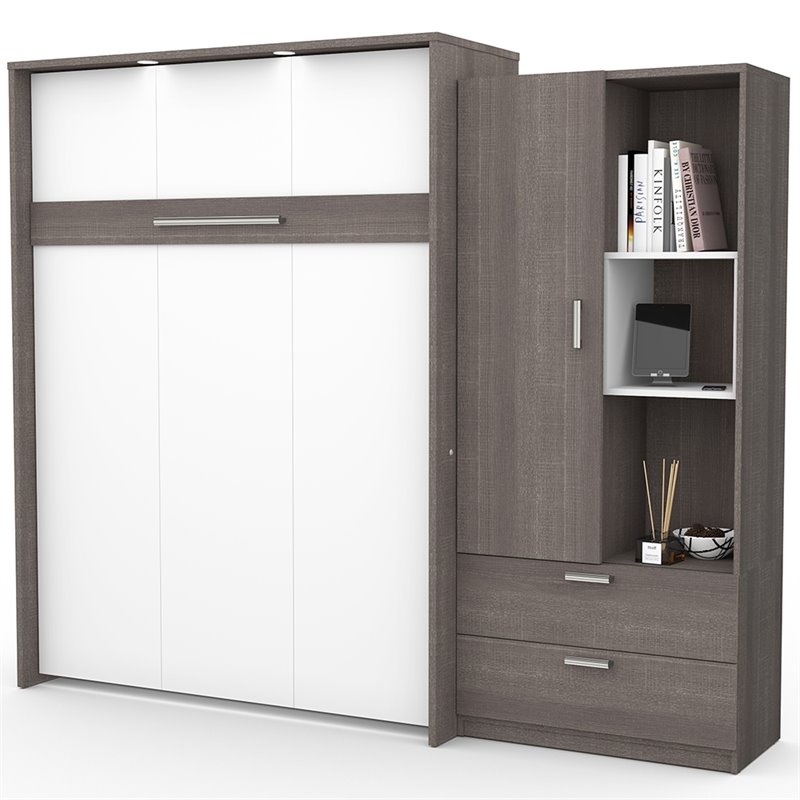 Bestar Cielo Queen Storage Wall Bed In Bark Gray And White 80888 47
