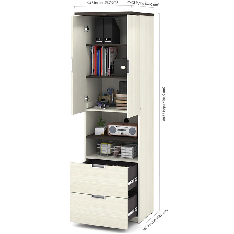 Bestar Lumina 2 Drawer Storage Cabinet in White Chocolate