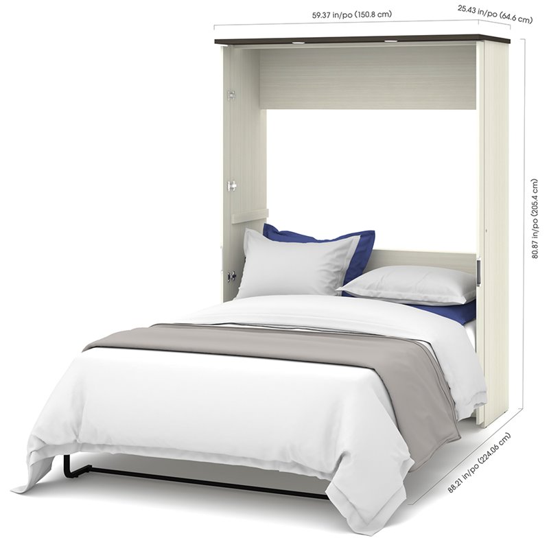 Bestar Lumina 61W Full Murphy Bed with Desk in White Chocolate