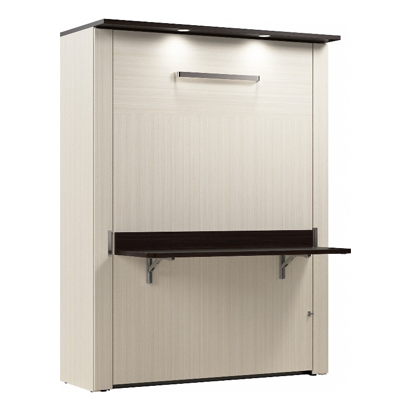 Bestar Lumina 61W Full Murphy Bed with Desk in White Chocolate