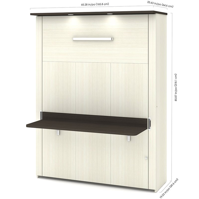 Bestar Lumina 68W Queen Desk Wall Bed in White Chocolate